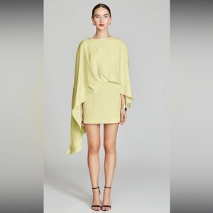 Halston Heritage Lemon Draped Cape Mini Dress